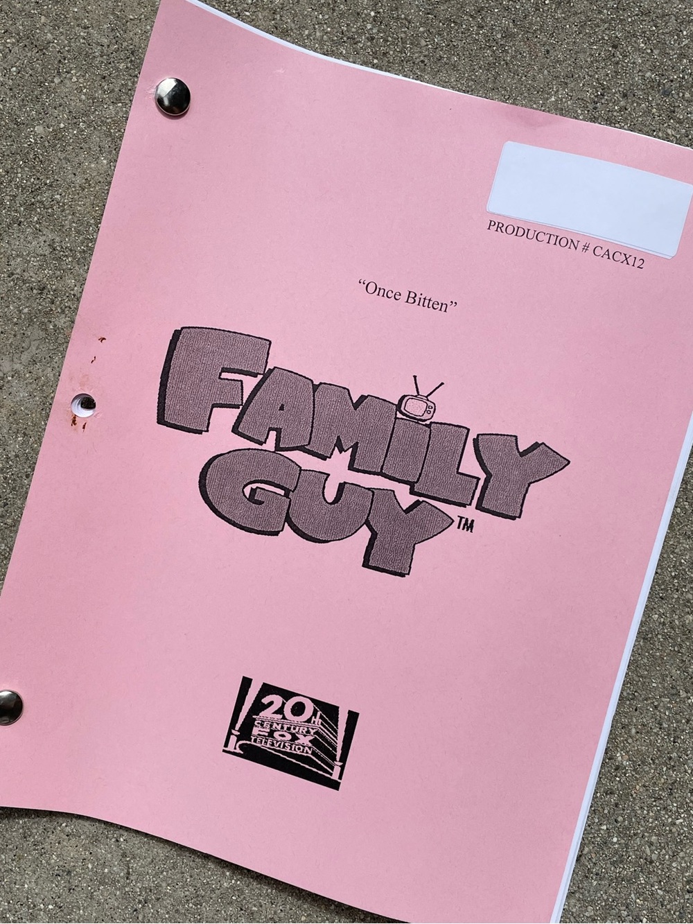 Family Guy 2014 Production Used Table Draft Script Once Bitten OBEDIENCE SCHOOL!